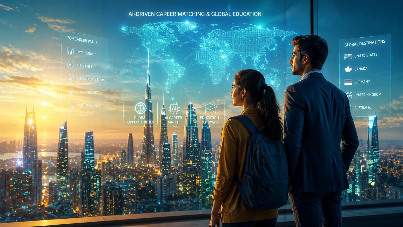 Tensor International career Consultancy dashboard with global opportunities, career paths, and international destinations.