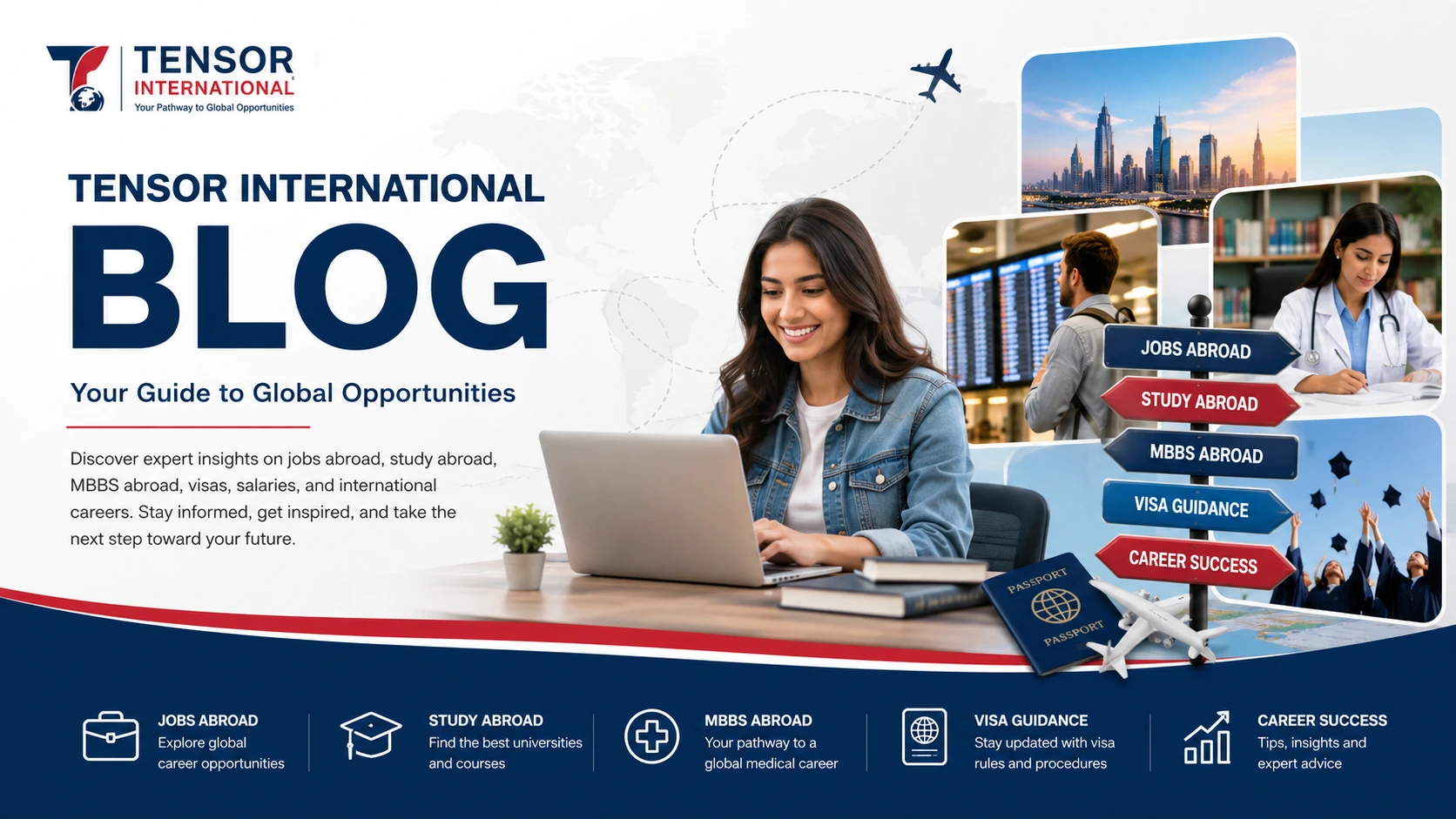 Jobs Abroad Blog banner featuring study abroad, MBBS abroad, visa guidance, and international career support